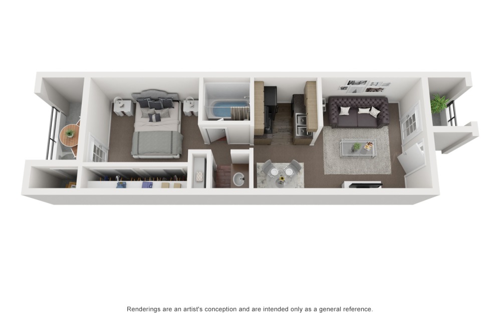 A1 - 1 bedroom floorplan layout with 1 bathroom and 456 square feet