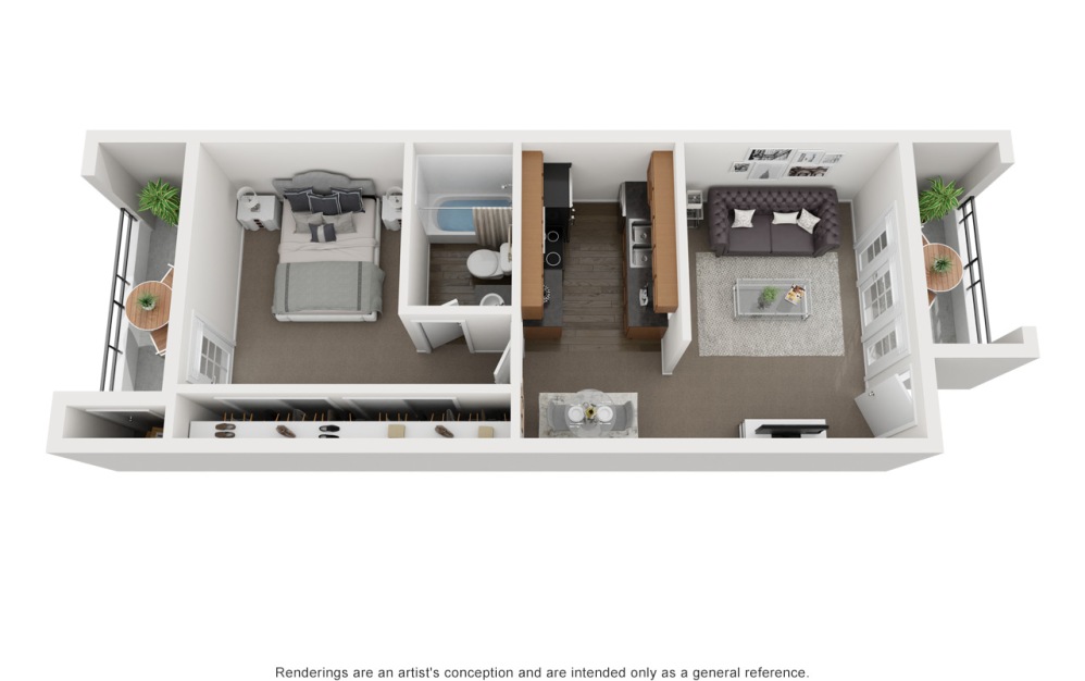 A2 - 1 bedroom floorplan layout with 1 bathroom and 456 square feet