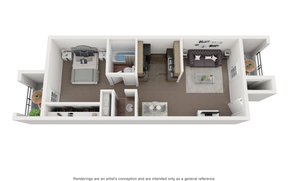 A4 - 1 bedroom floorplan layout with 1 bathroom and 585 square feet