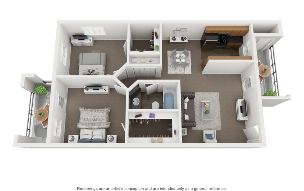 B1 - 2 bedroom floorplan layout with 1 bathroom and 759 square feet