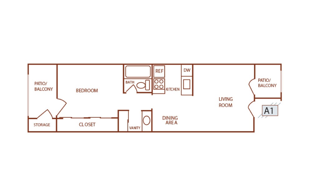 A1 - 1 bedroom floorplan layout with 1 bath and 456 square feet. (2D) A1 - 1 bedroom floorplan layout with 1 bath and 456 square feet. (2D)