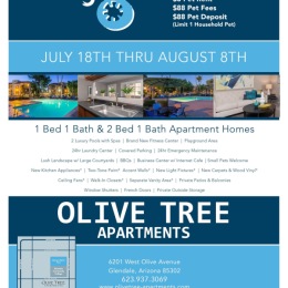 Our CRAZY 8s special starts today!!! Make sure to contact our office to schedule a tour or feel free to just drop in.
For all of our residents, make sure that you let all your friends and family that are looking for a new home know and take advantage of our referral program! Instagram post from @olivetreeapartmentsaz on July 18, 2024 12:02:05pm